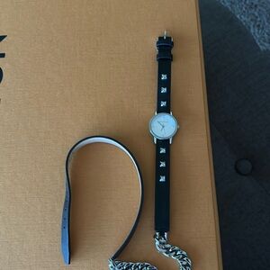 Rebecca Minkoff Leather / Chain wrap watch (needs battery) made by Movado